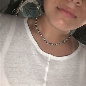 Pearl and blue bead choker